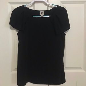 Anne Klein flutter sleeve black blouse